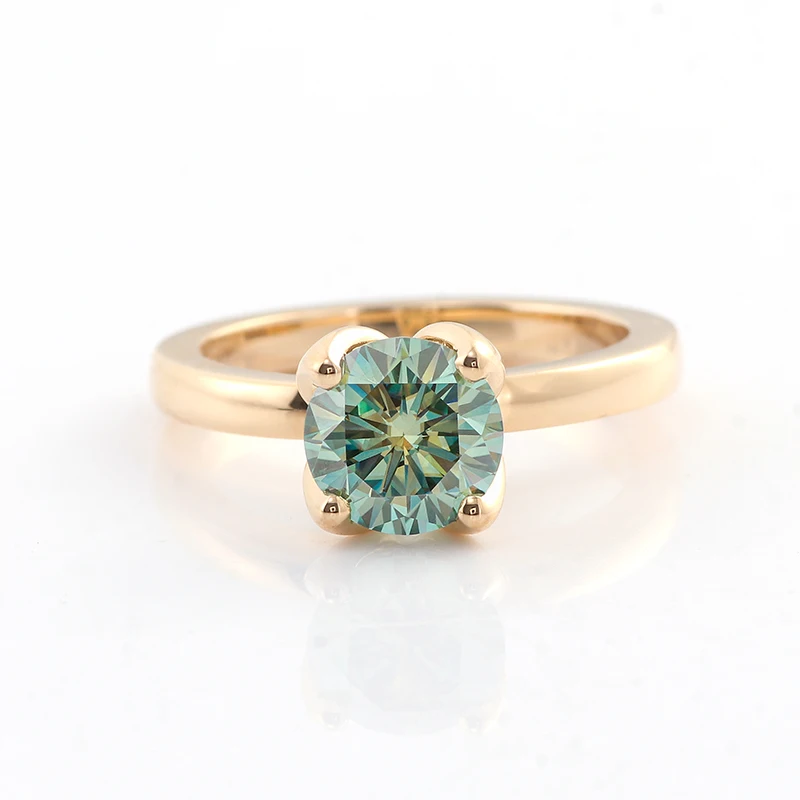 Американский Классический Стиль Синий моиссанит 2 карат 14k ТВЕРДОЕ желтое золото обручальное кольцо