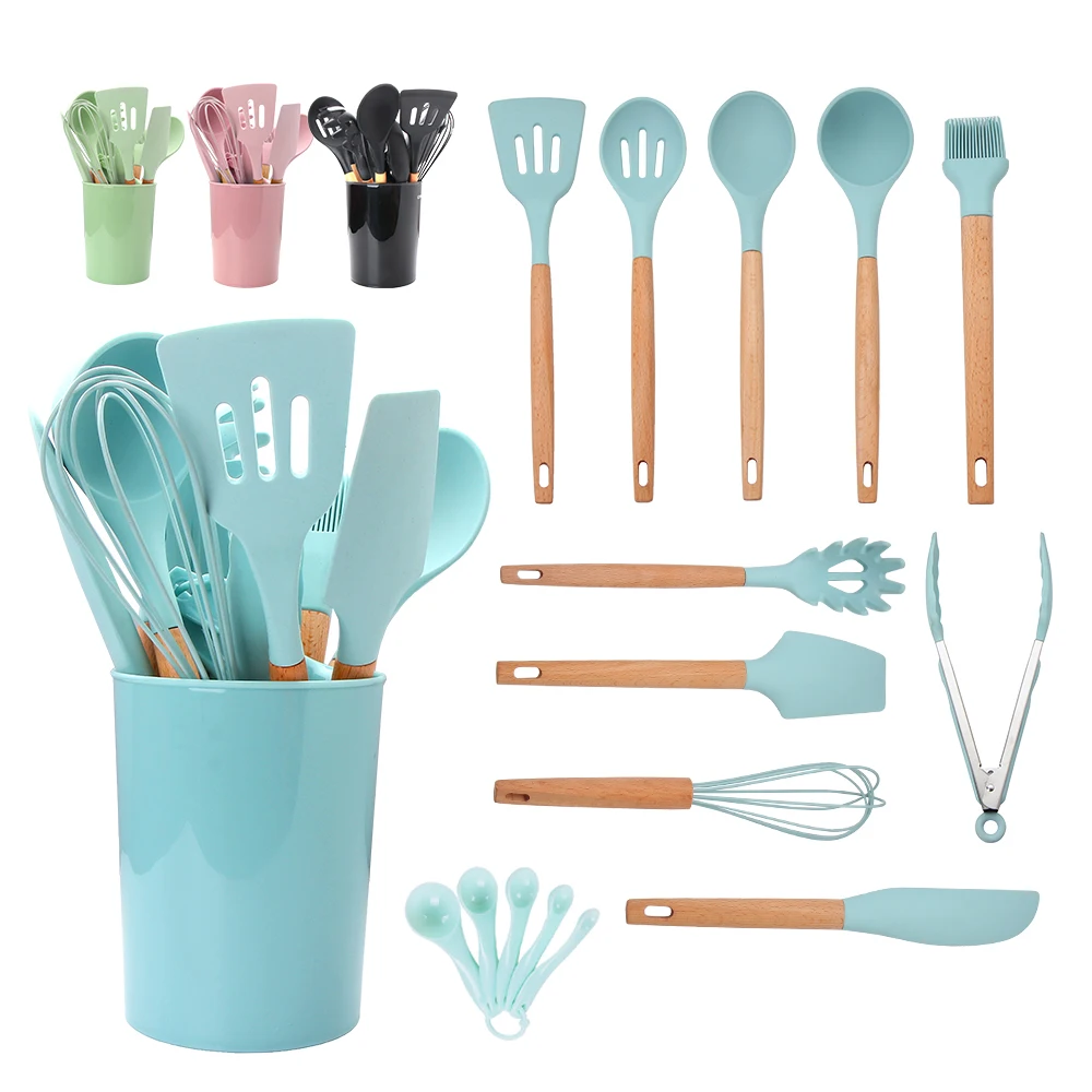 Kitchen Gadgets Wooden Handles Silicone Spatula Mat Spoon Nonstick Cookware Utensil Silicone Cooking Kitchen Utensils Silicone