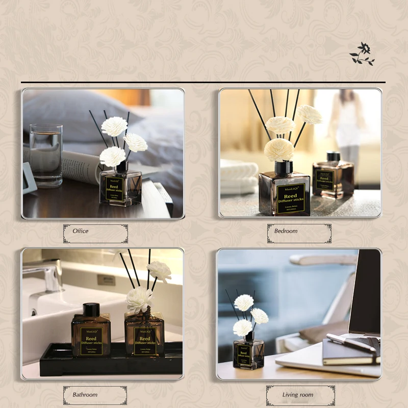 200ml Black wholesale Scented Oil diffuser Decorate Glass Bottle Aroma Reed Stick for Home Fragrance