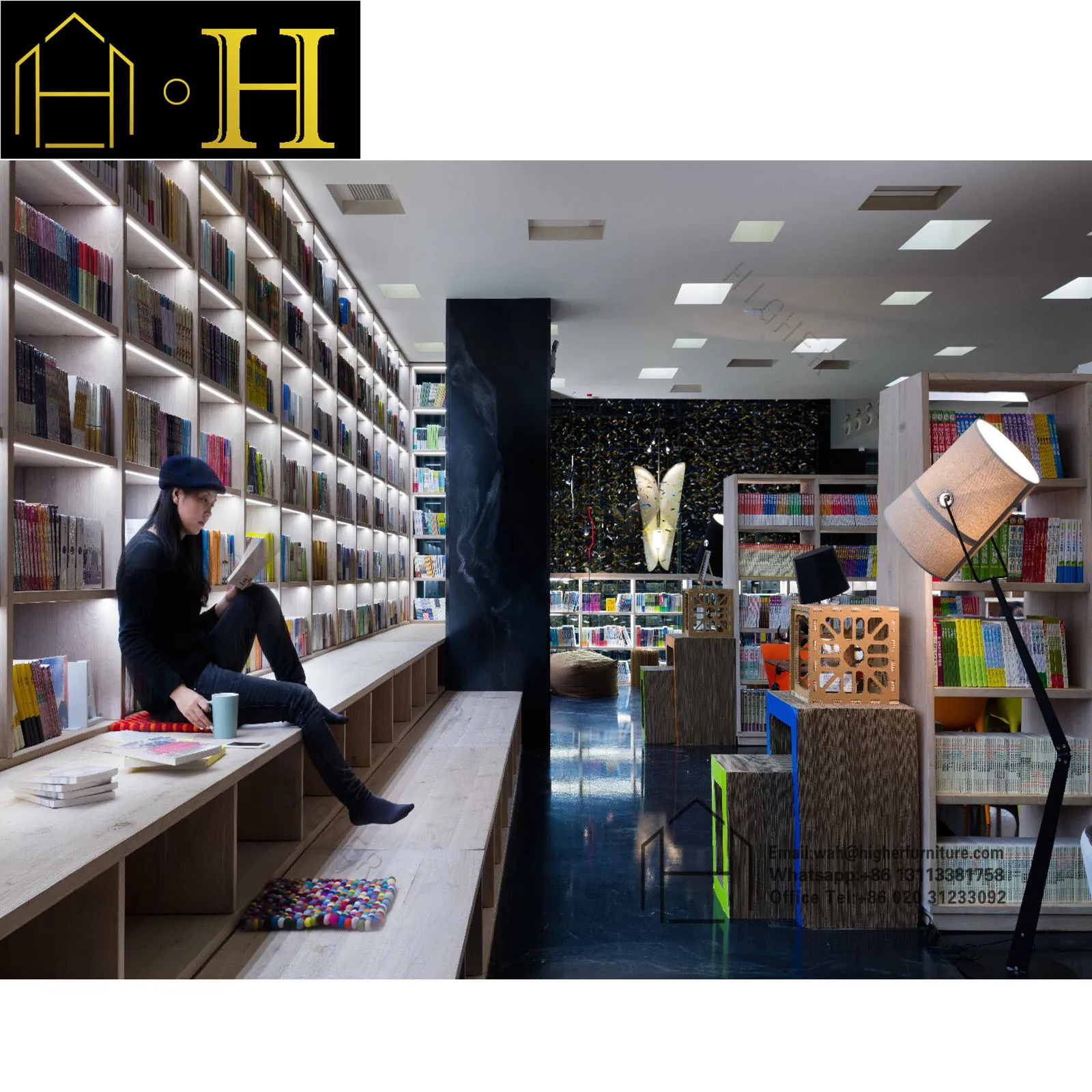 Modern Book Store Display Showcase Design Library Wooden Display Cabinet Library Furniture Living Room Bookcase Custom