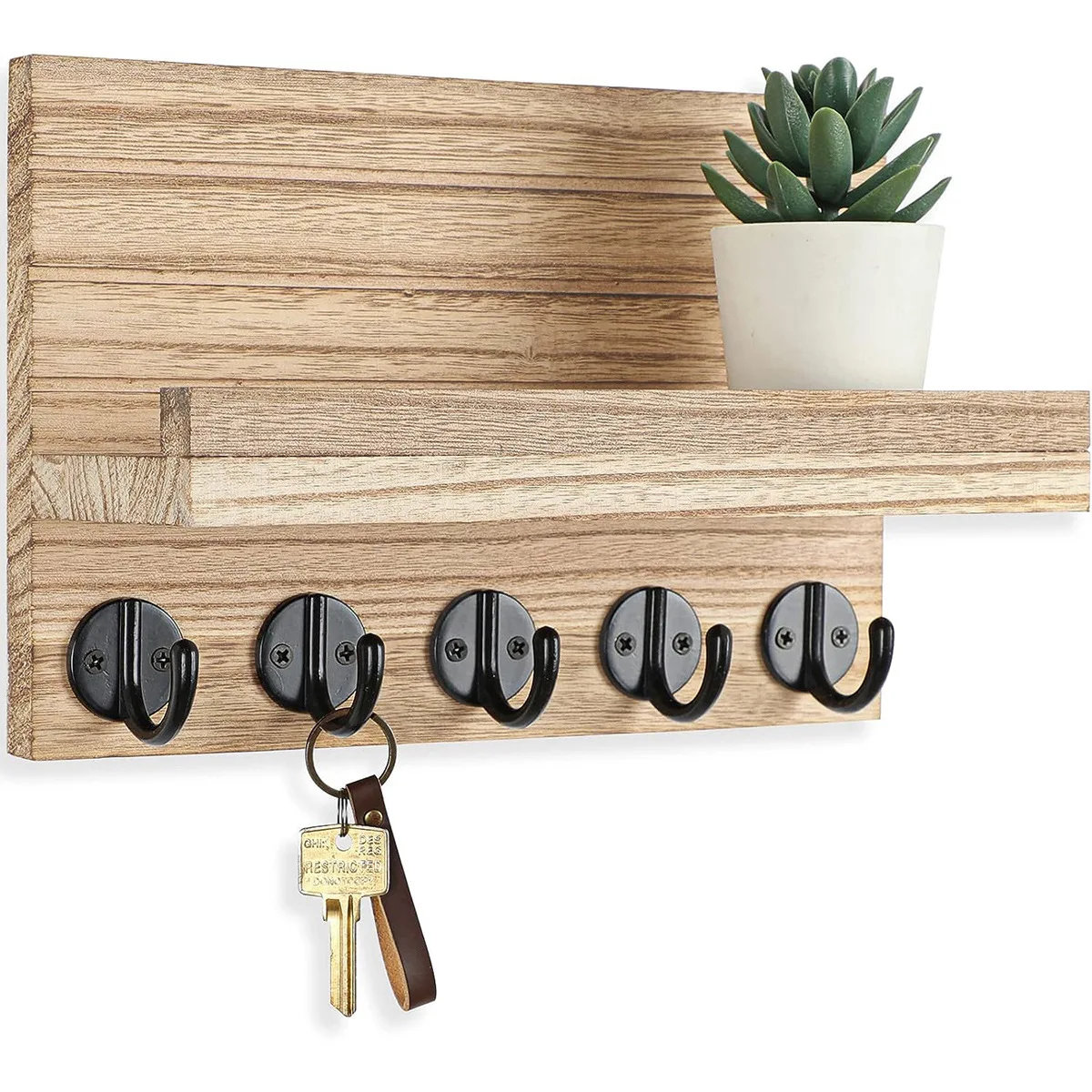 Holder with Shelf Large Hook for Bags Umbrellas Wood Key Hanger Wall Key Holder Decorative Key Holder