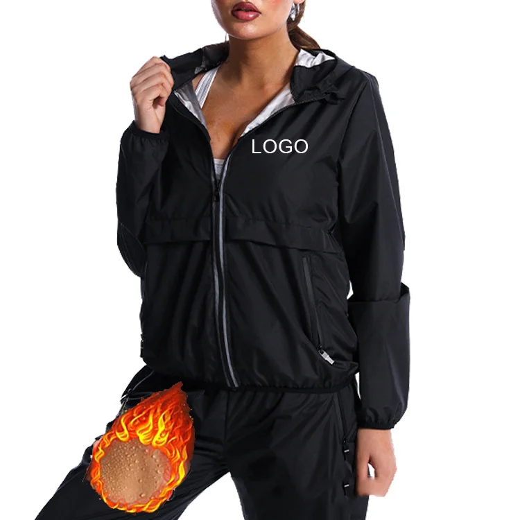 Sauna Sweat Gym Training Fitness Sets Women Adjustable Weight Loss Boxing Sweat Suits Workout Sweat Jacket Tops with Hoodie