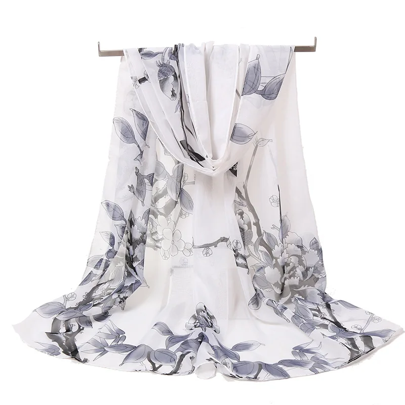 White Printed Silk Chiffon Georgette Scarves And Shawls Beautiful Summer Sun Protect Other  For Women