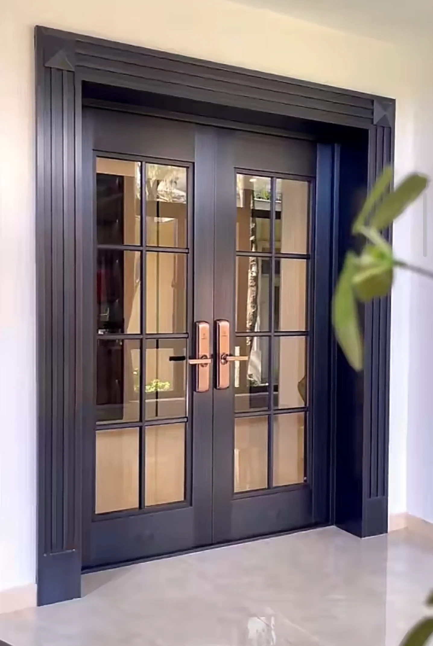 Luxury Plates Modern Soundproof Steel Security Windows Copper/Bronze/Brass Door with Copper Plates
