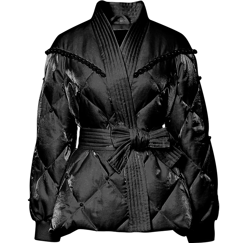 OEM ODM Stand Collar Quilted Ladies Woven Short Motorcycle Jacket Winter PONGEE Lining Thick Windproof White Duck Down Jacket