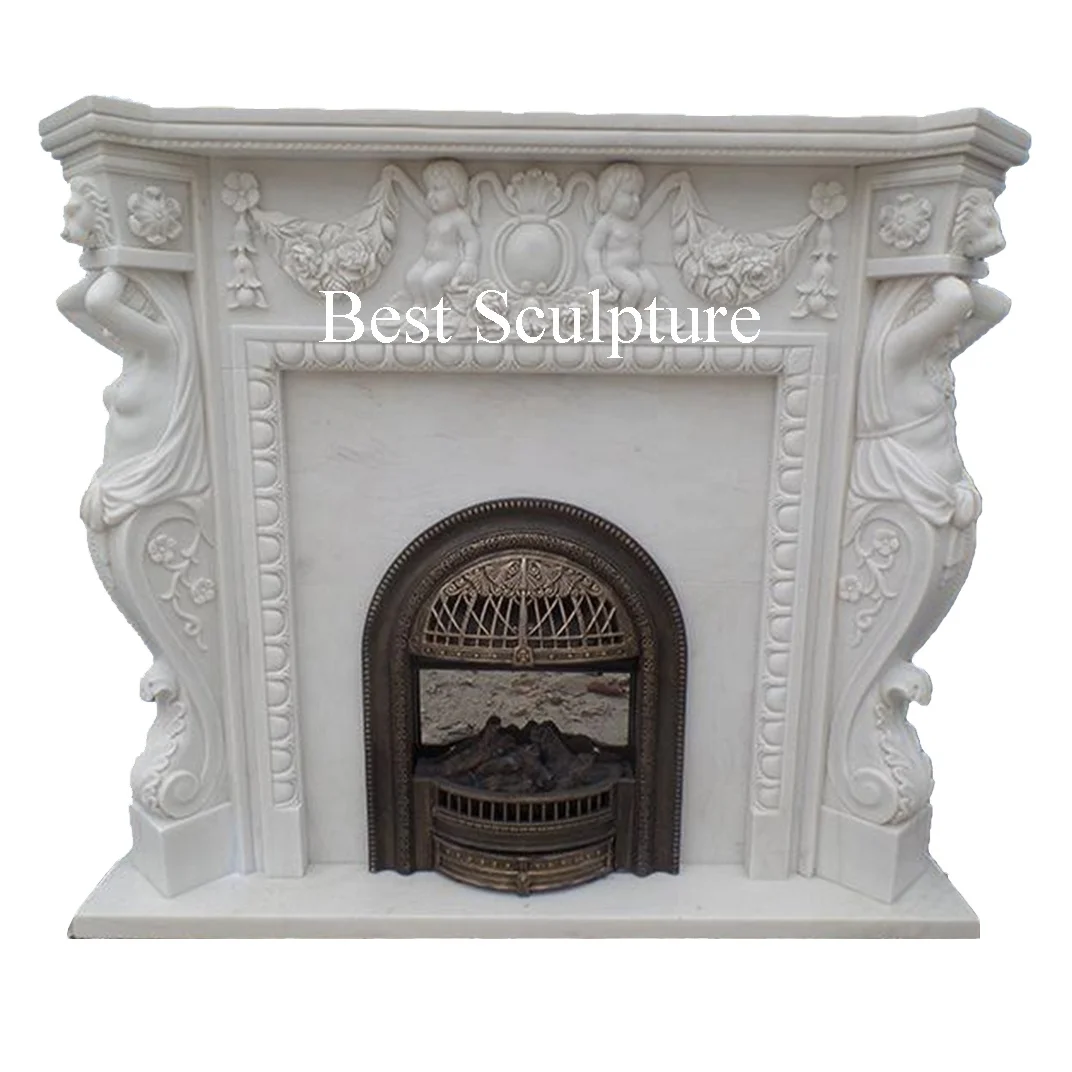 factory direct customized elegant carved stone nudel lady fireplace white marble figure sculpture for sale