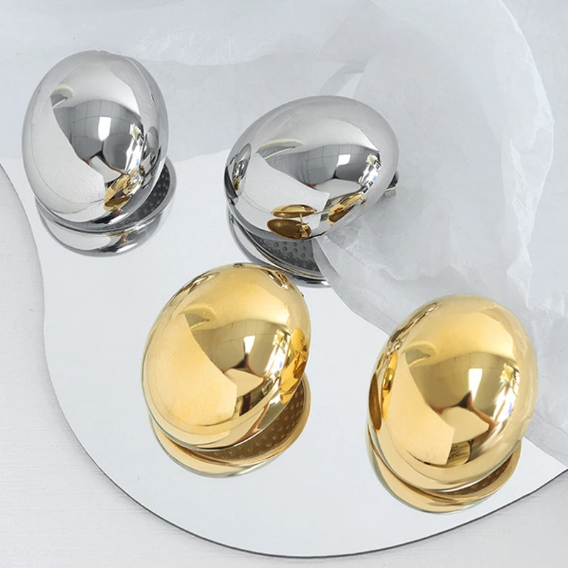 18K Gold Plated Stainless Steel Chunky Oval Dome Stud Earrings Statement Smooth Metal Geometric Post Earrings