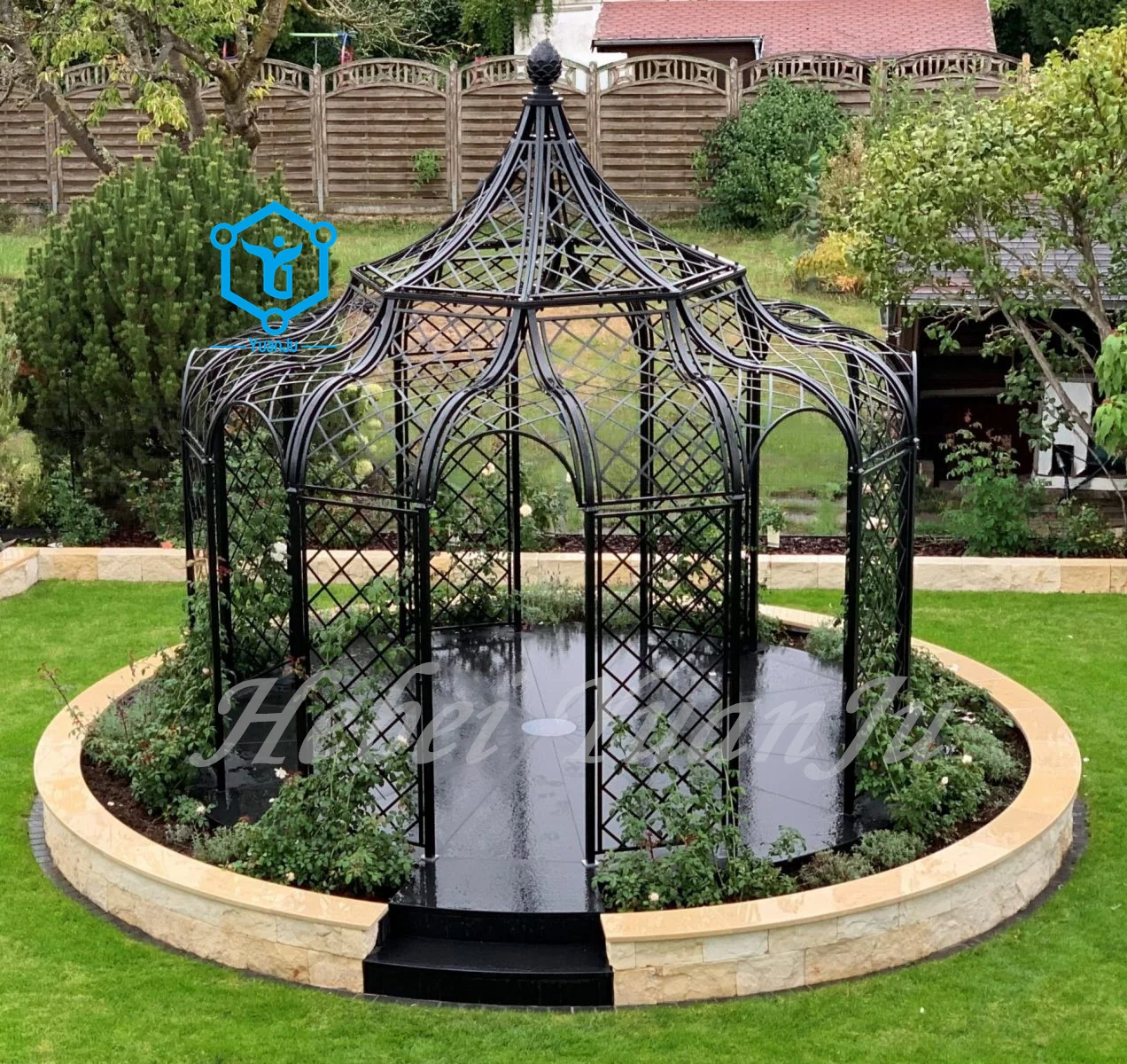 Wrought Iron Victorian Gazebo outdoor Steel Metal Garden Glass Pavilion Wedding Conservatory Greenhouse Commercial Glasshouse