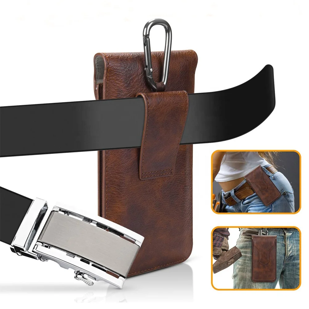 Custom Multi-purpose Leather Waist Pouches RFID Blocking Belt Clip Magnetic Cell Phone Holster Case