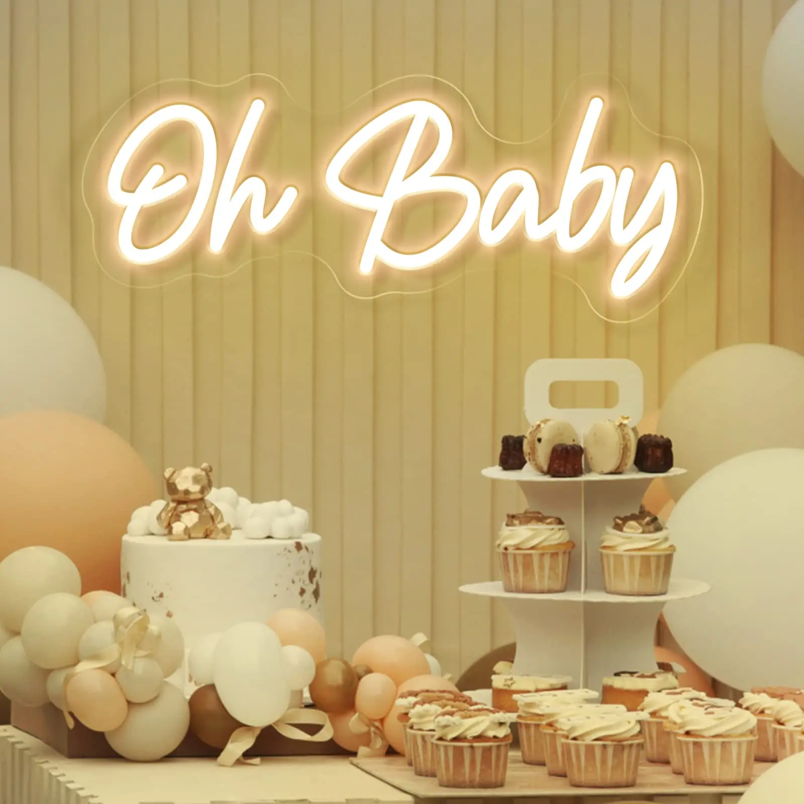 Oh Neon Backdrop Nursery Wall Decor LED Sign for Baby Shower Birthday Gender Reveal Party Kids Room Wedding