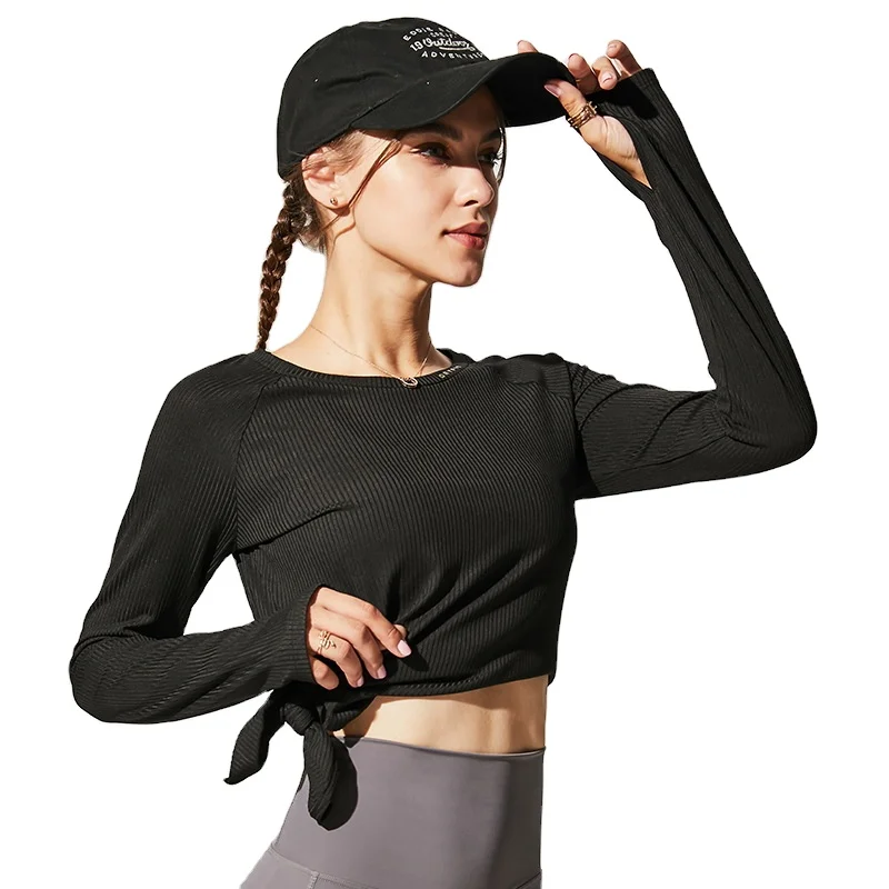 Fitness Sport Shirt Women Blouse O-neck Workout Running Long Sleeve Femme Gym Top With Thumb Holes Loose Yoga Clothes
