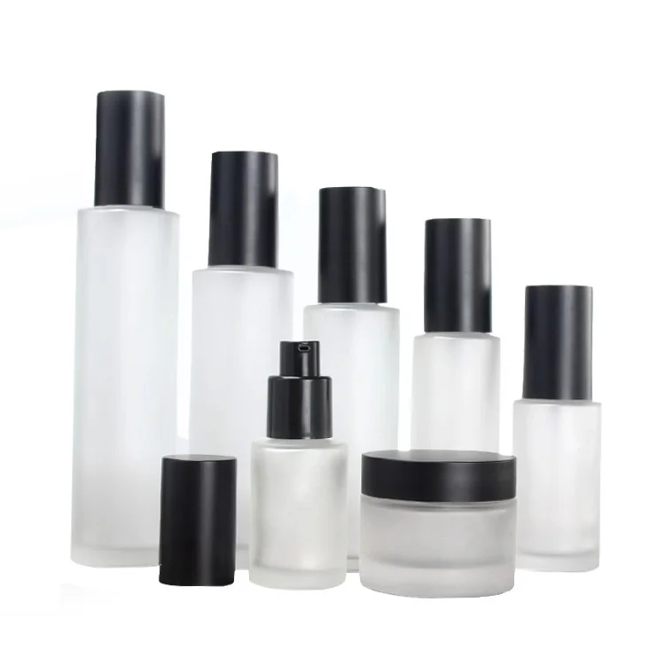 20g 30g 50g cosmetics cream jar and 20ml 30ml 40ml 60ml 80ml 100ml 120ml frosted Green Spray Lotion pump glass Bottle set