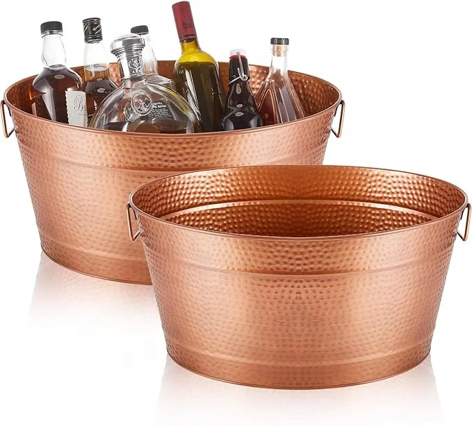 Oval Copper Plated beverage drinks bucket Ice Beer Galvanized Tub Metal Ice Bucket Beverage Tub Wine Drink Beer Champagne Tub
