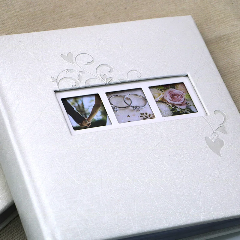 White pu leather embossed pattern album photo 200 pockets memo wedding photo album
