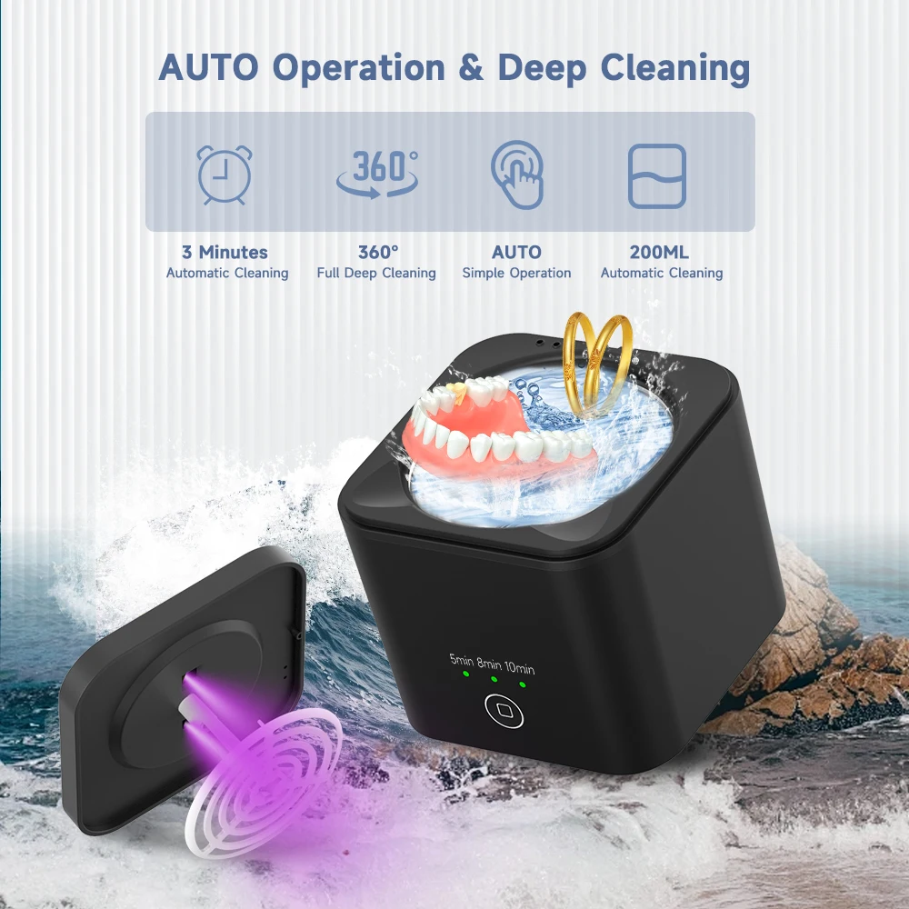 Portable Ultrasonic UV Light Cleaning Machine Wash Jewelry Watch Washing Glasses Dental False Teeth Household Denture Cleaner