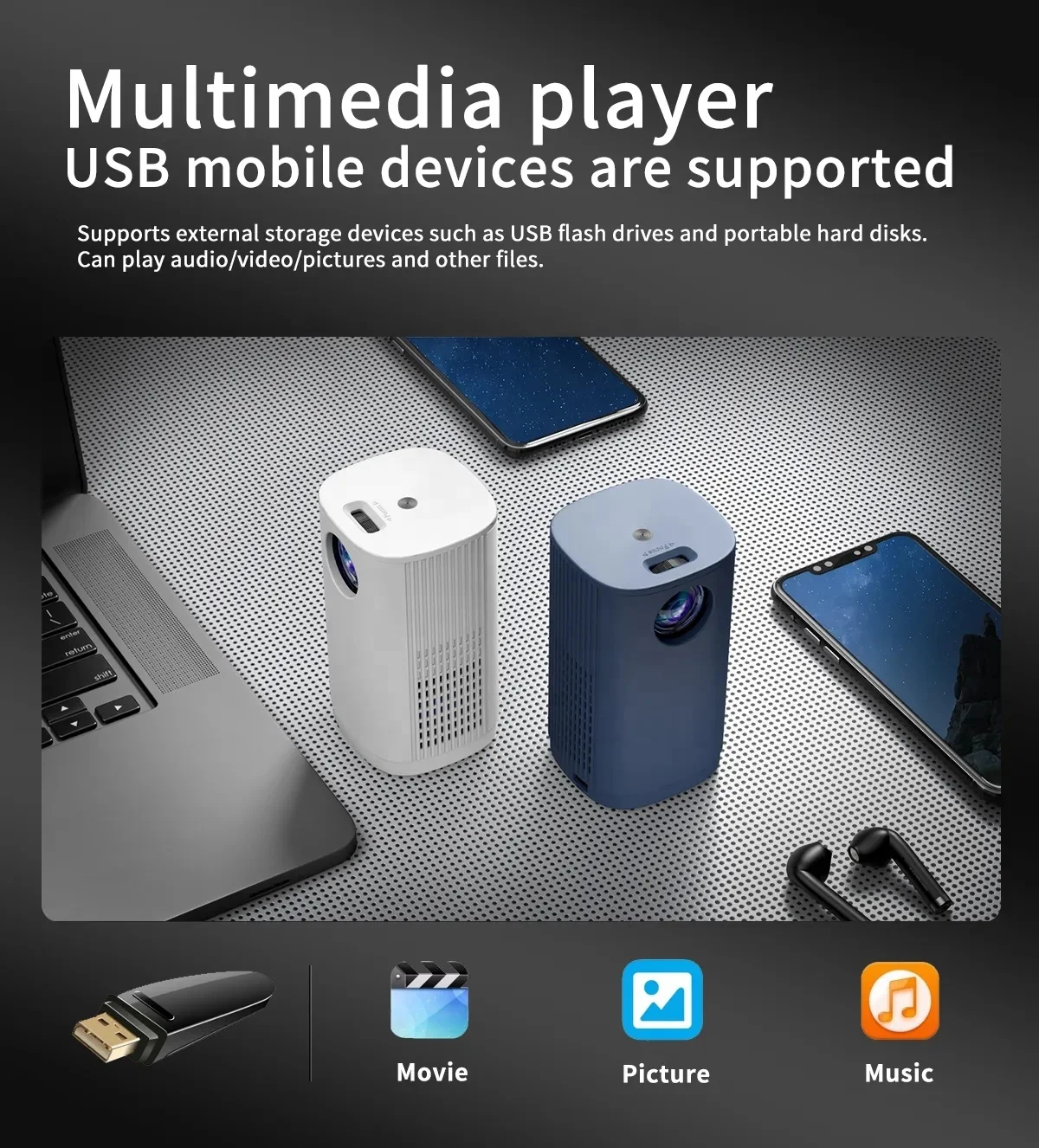 Excel Digital China Factory Wireless WiFi Mini Projector 40ANSI Lumens Home Cinema Smartphone Projector