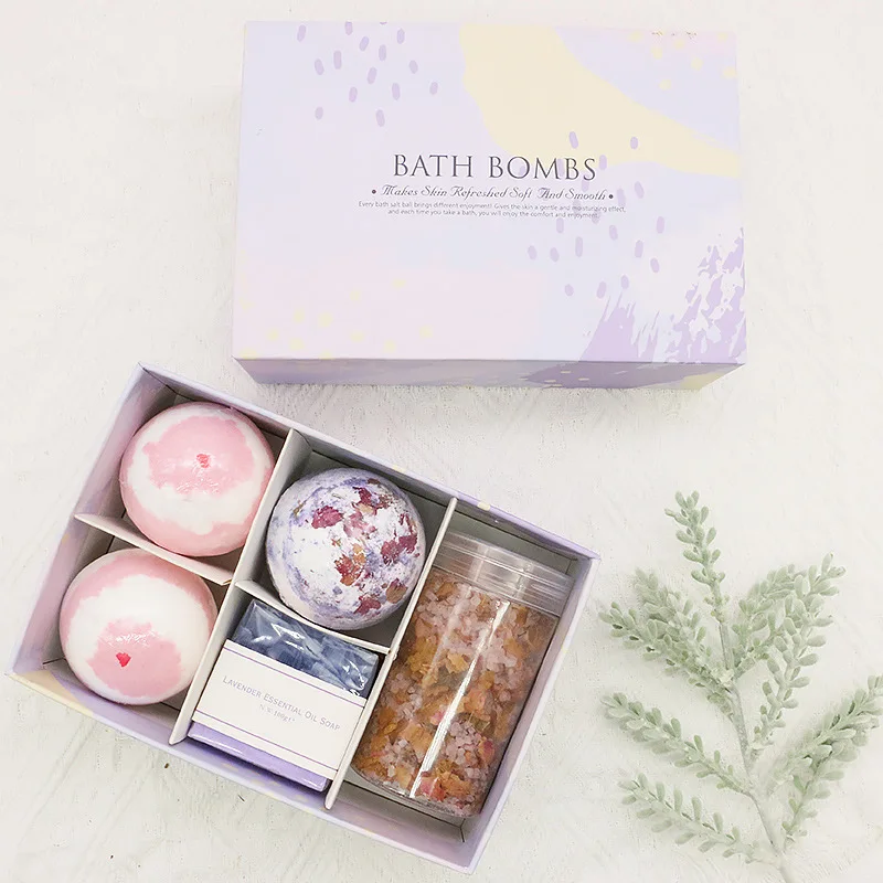 Wholesale Body Nourishing Luxury Spa Bath Gift Set MSDS Muscle Relax Natural Ingredient Bath Collection Kit Fizzy Ball Salt Soap