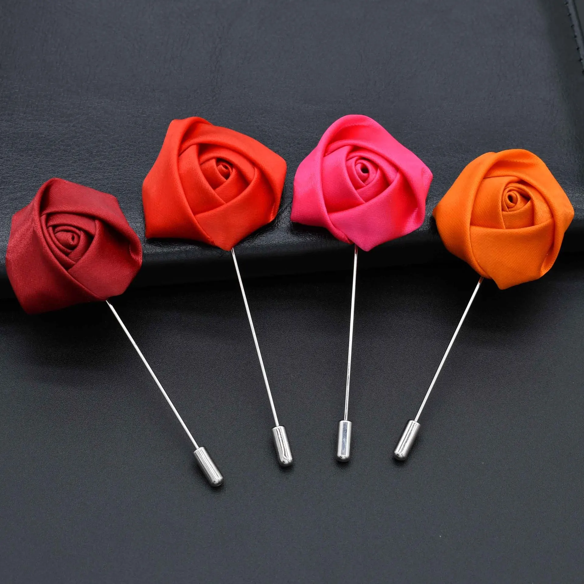 China Manufacturer Beautiful Handmade Artifical Fabric Rose Flower Lapel Pin Flower Brooches For Decoration Cheap Brooches