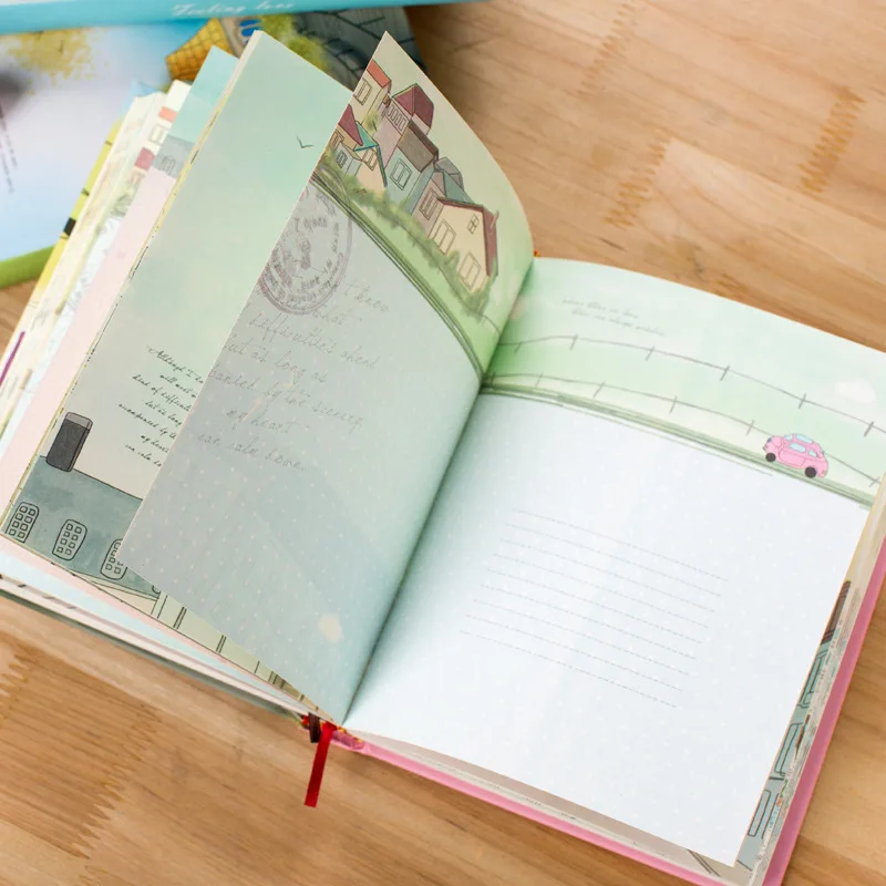 pu notebook beautiful page custom logo illustration book diary Korean creative hardcover notebook student stationery