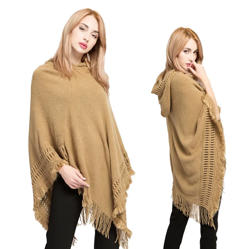 newest tricot pullover  knit sweater acrylic tassel winter wholesale thick fashion hoodie super ponchos
