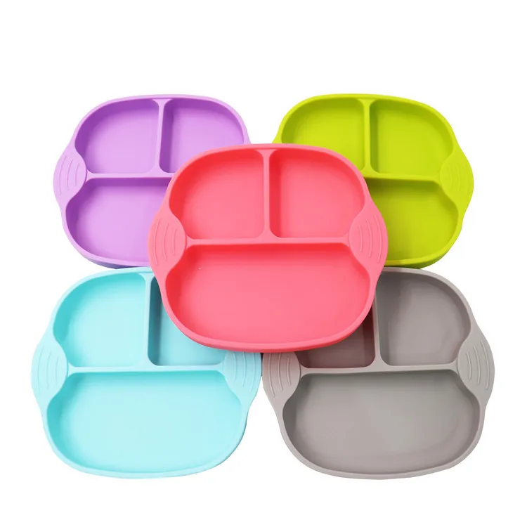 Amazon hot sellings Square Silikon forms kids dinner Dividing  plate for Baby Food Feeder
