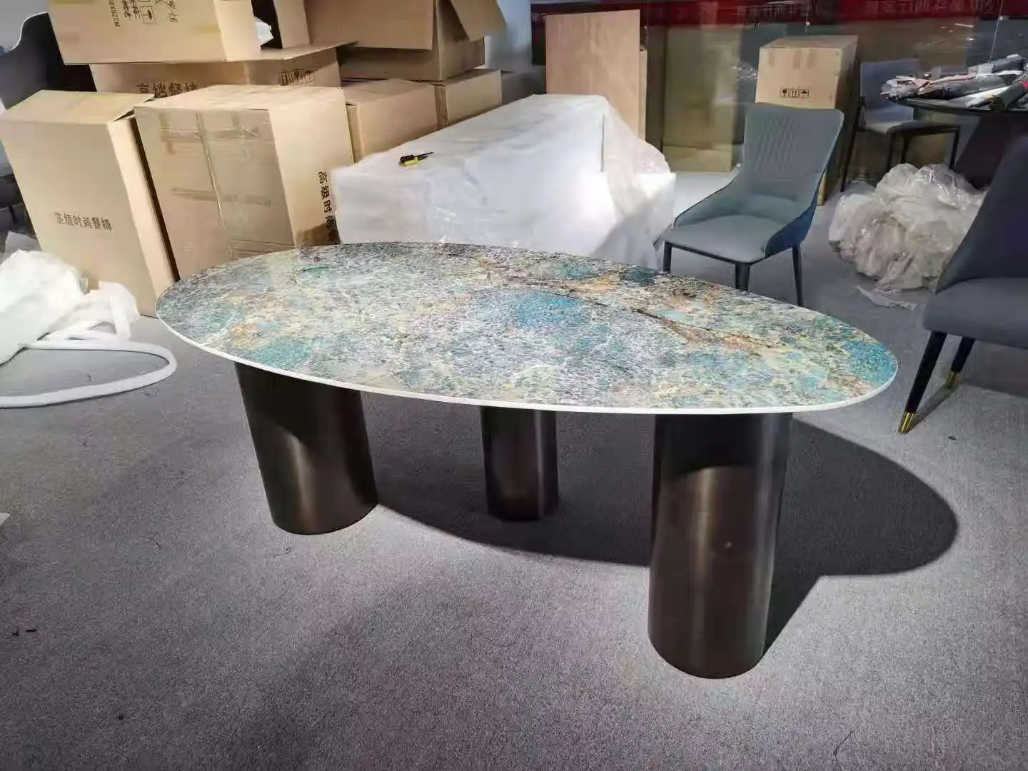 modern golden mirror stainless steel base marble top dining table restaurant furniture dining table set foshan