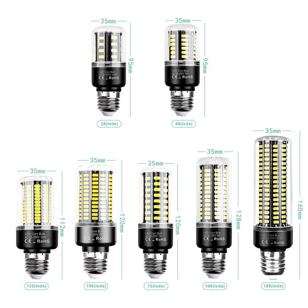 Light Base E14 E12 E26 E27 B22 High Brightness 3.5W 5W 7W 9W 12W Mini LED Corn Light Bulb