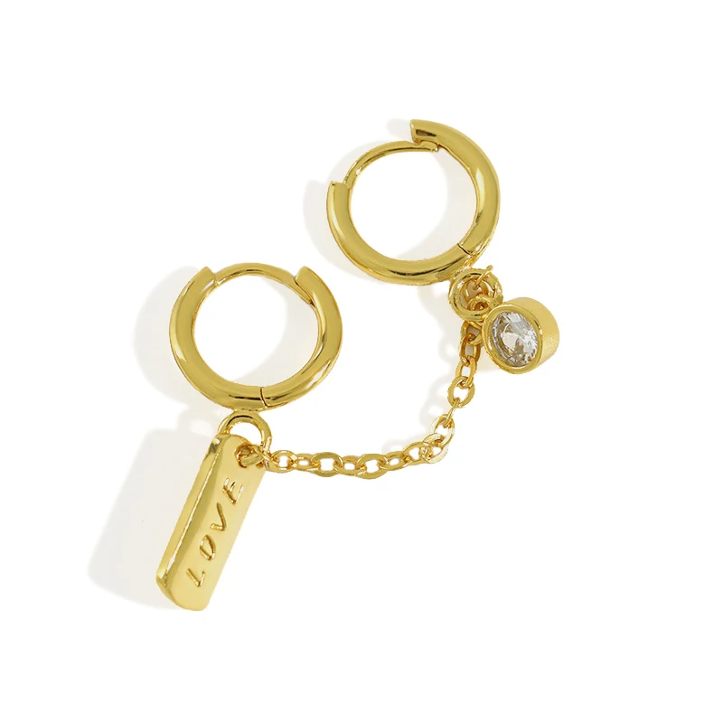 wmef281 double Ear hole earring temperament All-match 925 sterling silver personality earrings single piece