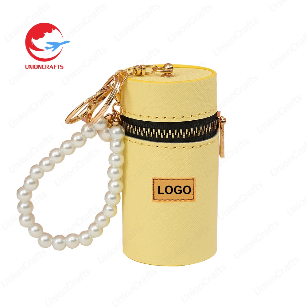 Custom Logo Mini Stitch Keychains Bag Wristlet Wallet Pendant Simple personalized Promote PU Leather Bucket Coin Purse Keychain