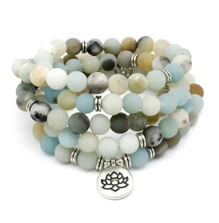 
Mala Necklace Bracelet Women Rose Quartz Amethyst Yogo Bracelet Mala Lotus 108 Beads Bracelet 