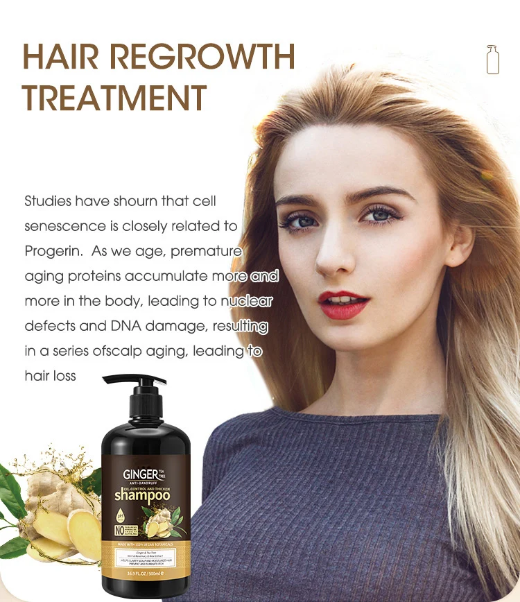 Wholesaler Nature organic 7 days ginger hair growth Shampoo Anti-Hair Loss private label OEM Ginger shampoo