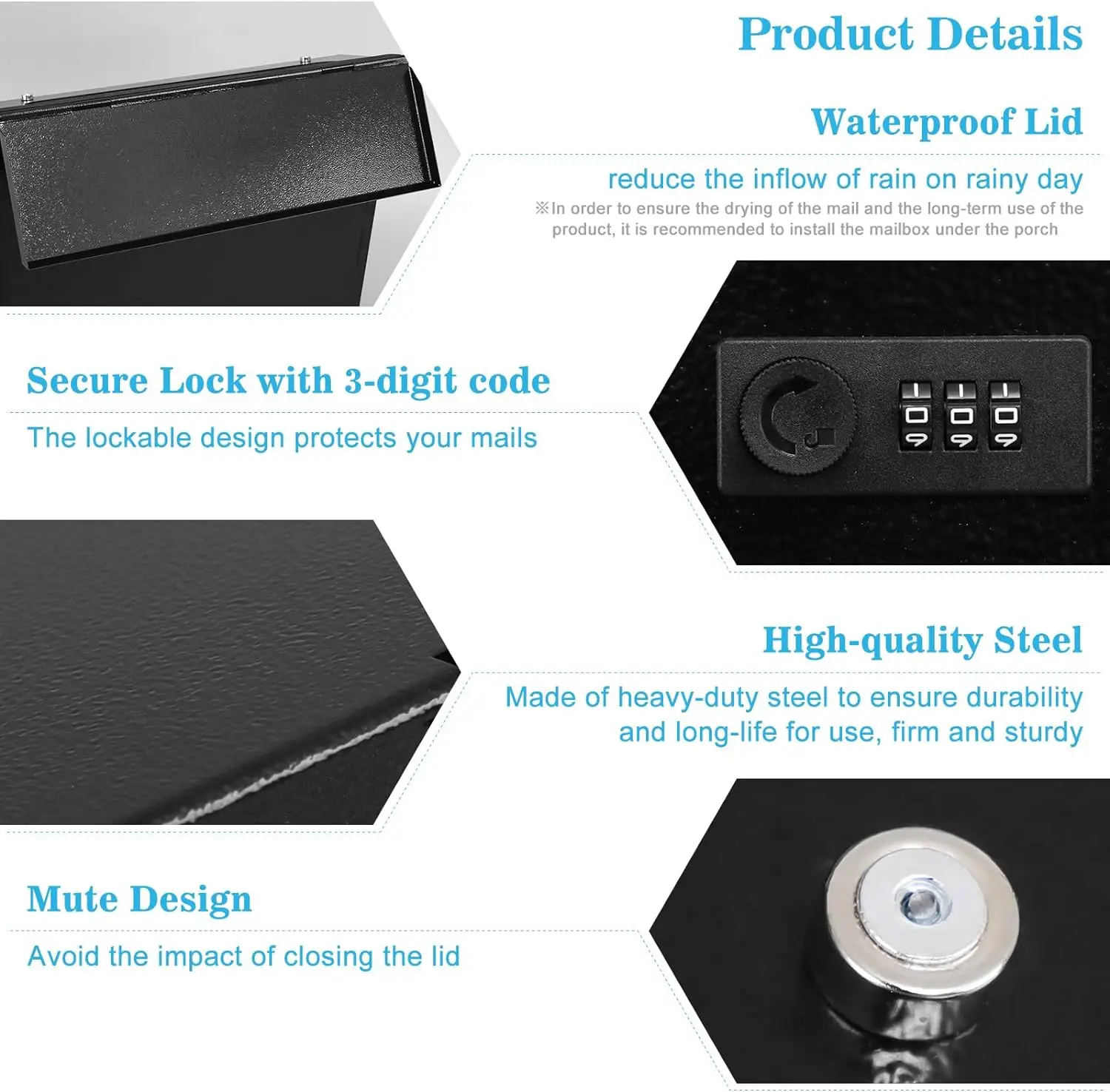 Wall Mounted Combination Lock Mail Boxes Locking Security Metal Drop Box Modern Large Capacity Steel Cover Metal Postbox