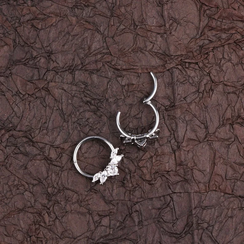 Wholesale 316l Surgical Steel 16G Silver Septum Cubic Zirconia  Clicker Hoop Earrings Nose Ring Original Septum Piercing