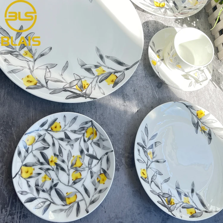 pomegranate tree porcelain ceramic dish & plate dinner set dinnerware , modern fine bone china crockery for wedding party rental
