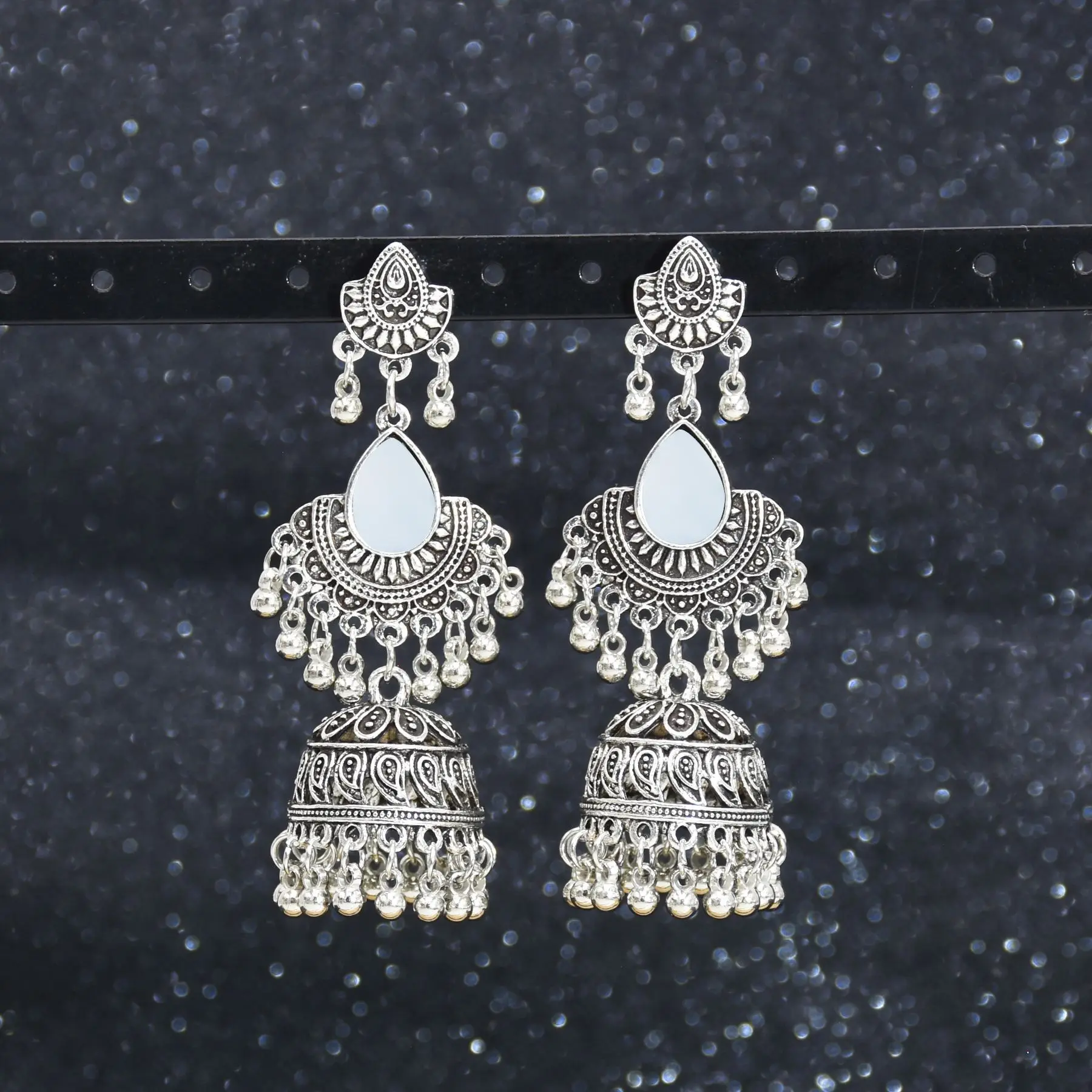 Vintage Ethnic Traditional Indian Bell Tassel Pendant Chandelier Jhumka Earrings Statement Earrings for Women