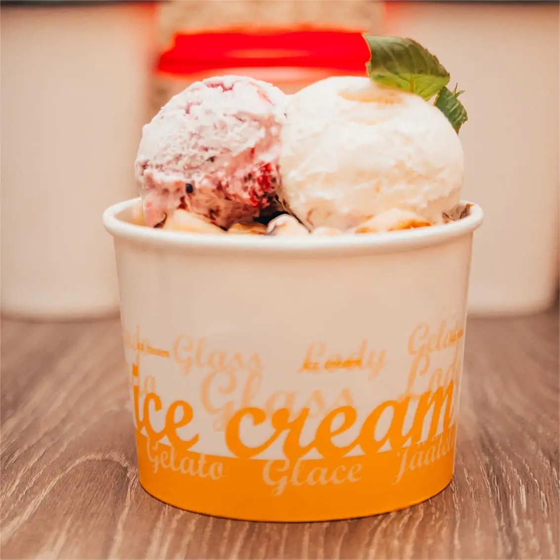 Wholesale custom logo printed Disposable ice cream cup desserts bowl with lid