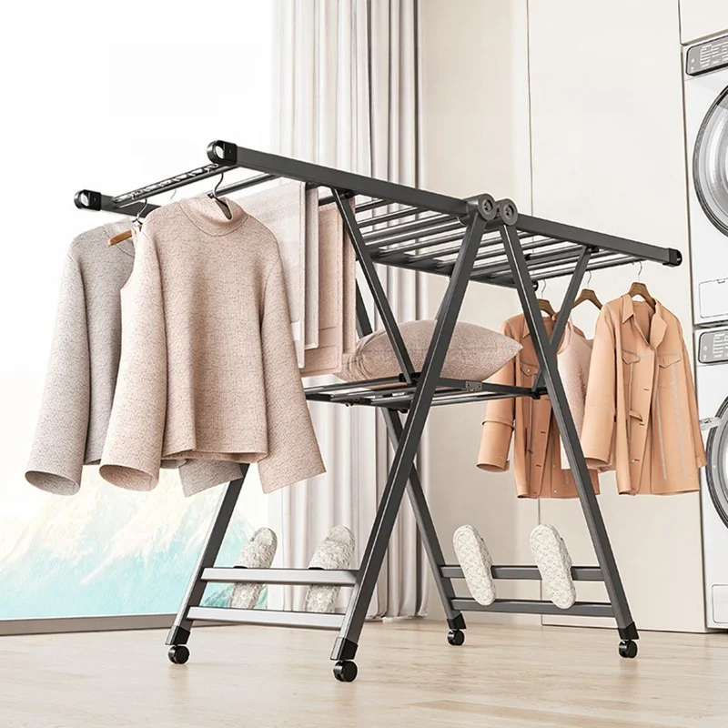 heavy duty balcony indoor height adjustable foldable aluminium laundry clothes drying rack with wheels