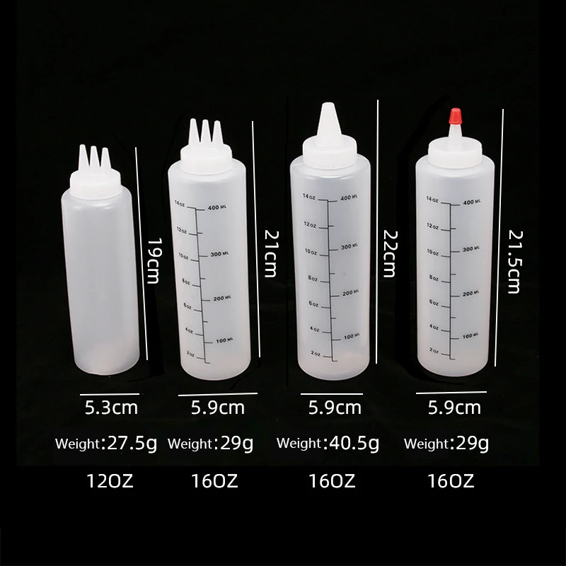 Custom Food Grade 8oz 16oz 32oz HDPE Soft Empty Plastic Sauce Squeeze Bottle 3 Hole Squeeze Bottle for Sauce With Twist Off Cap