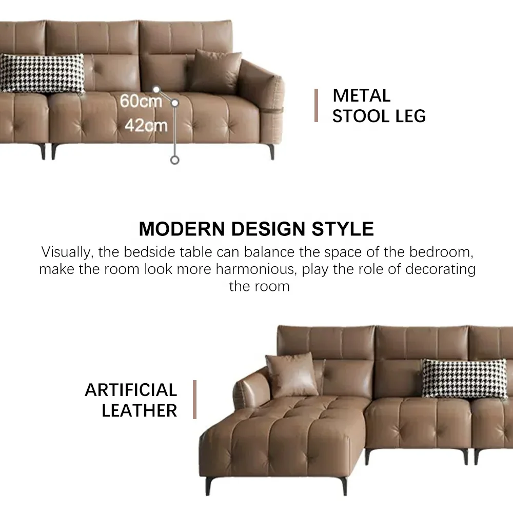 Living Room Luxury Sofa Set Furniture Curved Sectional Italian Leather Brown Indoor For Home Modular Sofas