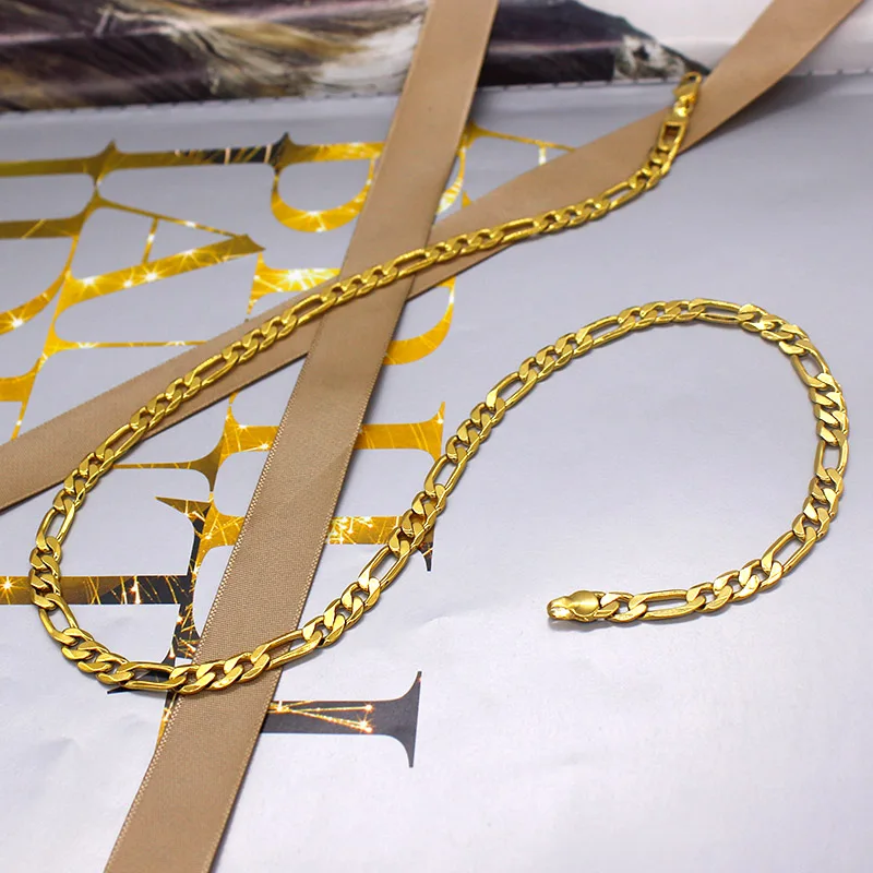 JH High Quality Popular Gold Plated Figaro Link Chain Necklace Mens Jewelry Gold 2022 Hip Hop Women Men Gift Party Trendy