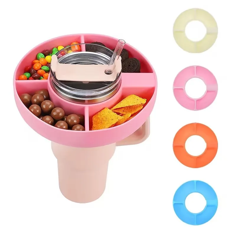 Silicone Snack Bowl for Cup 40 oz with Handle Snack Tray for Tumbler 40 oz 4 Compartment