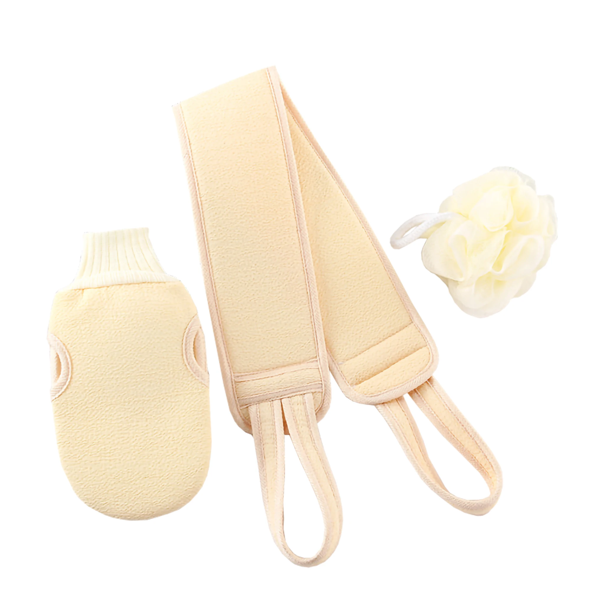 Thickened Double-sided Rubbing Bath Towel Pull Back Strip Bath Flower Ball Three Piece set Rubbing Bath Towel Set