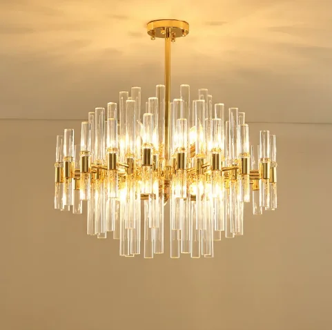Modern simple luxury living room lobby golden chandelier glass tube villa chandelier