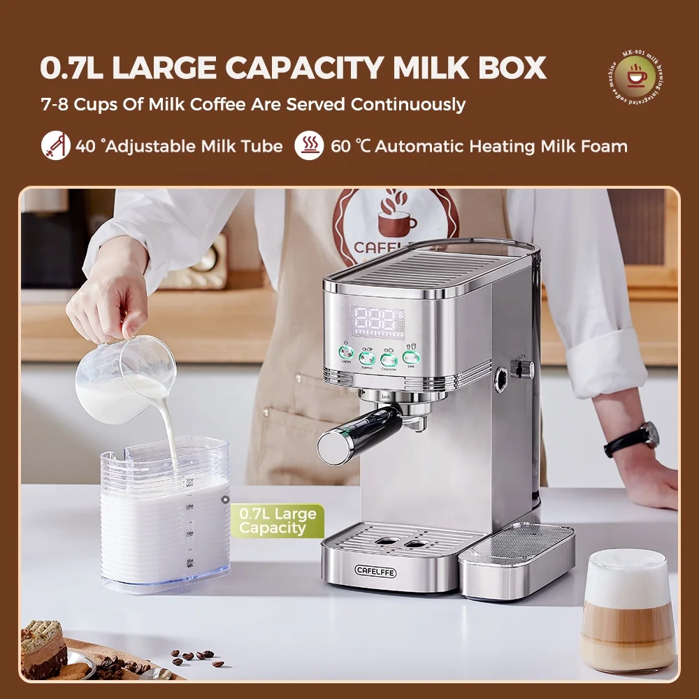 Кофеварка Cafelffe 20 бар автоматическая электрическая кофемашина эспрессо с системой приготовления молока для бытового использования в отеле 801