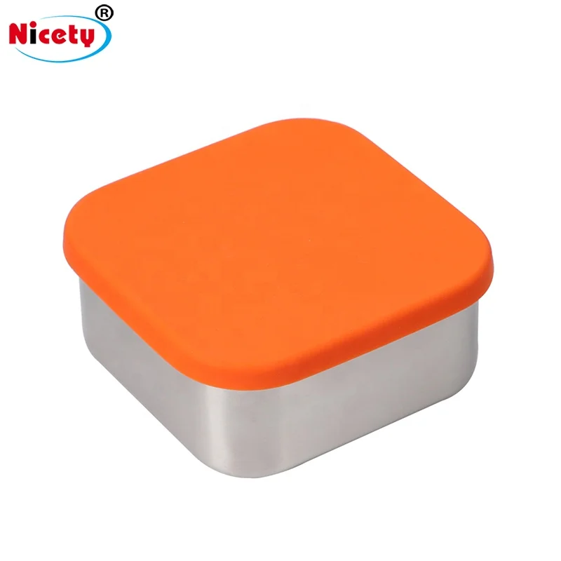 18/8 Stainless Steel Food Containers With silicone lid Medium Snack Quadrate Lunch Box For Kids Leakproof Lunchbox For Adults