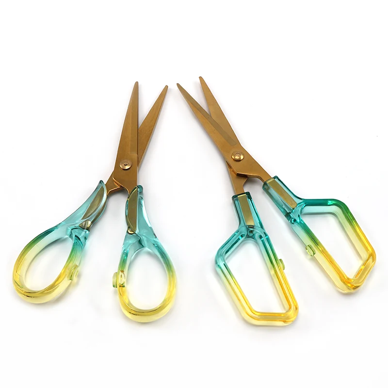 New Arrival Yellow Green Stainless Steel Scissors Sharp Tailor Scissors with Gradual Acrylic Handle Fabric DIY OEM Supported