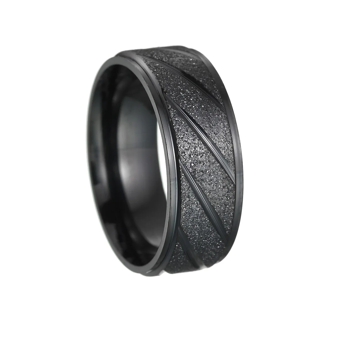 Fashion 8mm Twill Matte Surface Men Rings simple design cheap striped Stainless Steel Twill Scrub Rings For Men Women