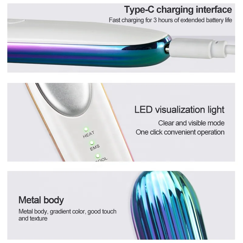 Portable High Frequency Ems Facial Massager Eye Face Lift Skin Tightening Eye Massager With Heat Compression