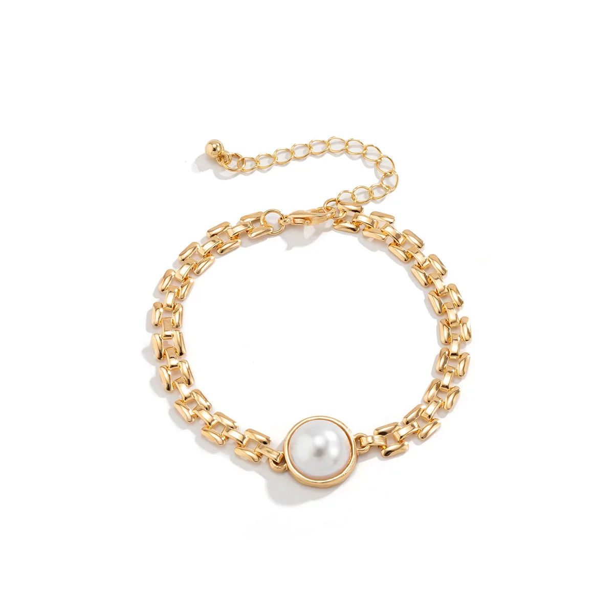 SC New Simple Alloy Bracelets Necklace Set Choker Necklace Geometric Square Thin Link Chain Pearl Necklace Women Neck Jewelry