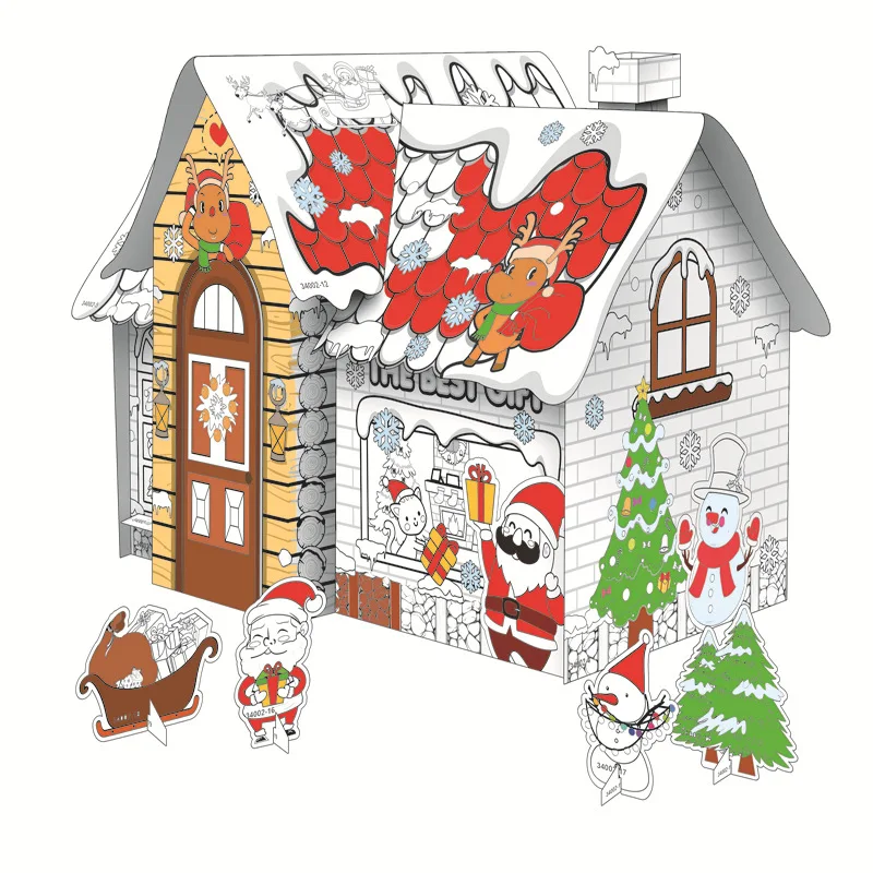 High Quality Paper Printing Children Playhouse DIY Draw Graffiti Handmade House